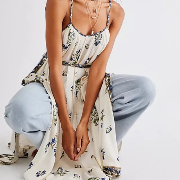 Free People Art Nouveau Maxi Dress Strappy Floral Print Asymmetrical Hem Sm NWT - Picture 7 of 15